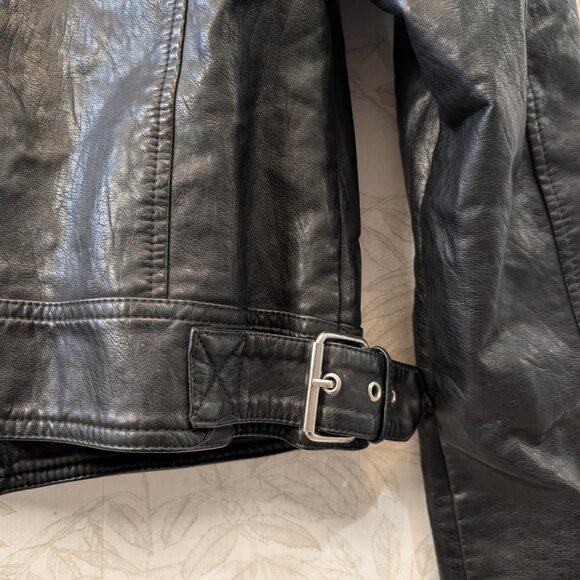 Topshop Faux Leather Moto Jacket Black Size 6 Vintage Style Full Zip - Picture 13 of 13
